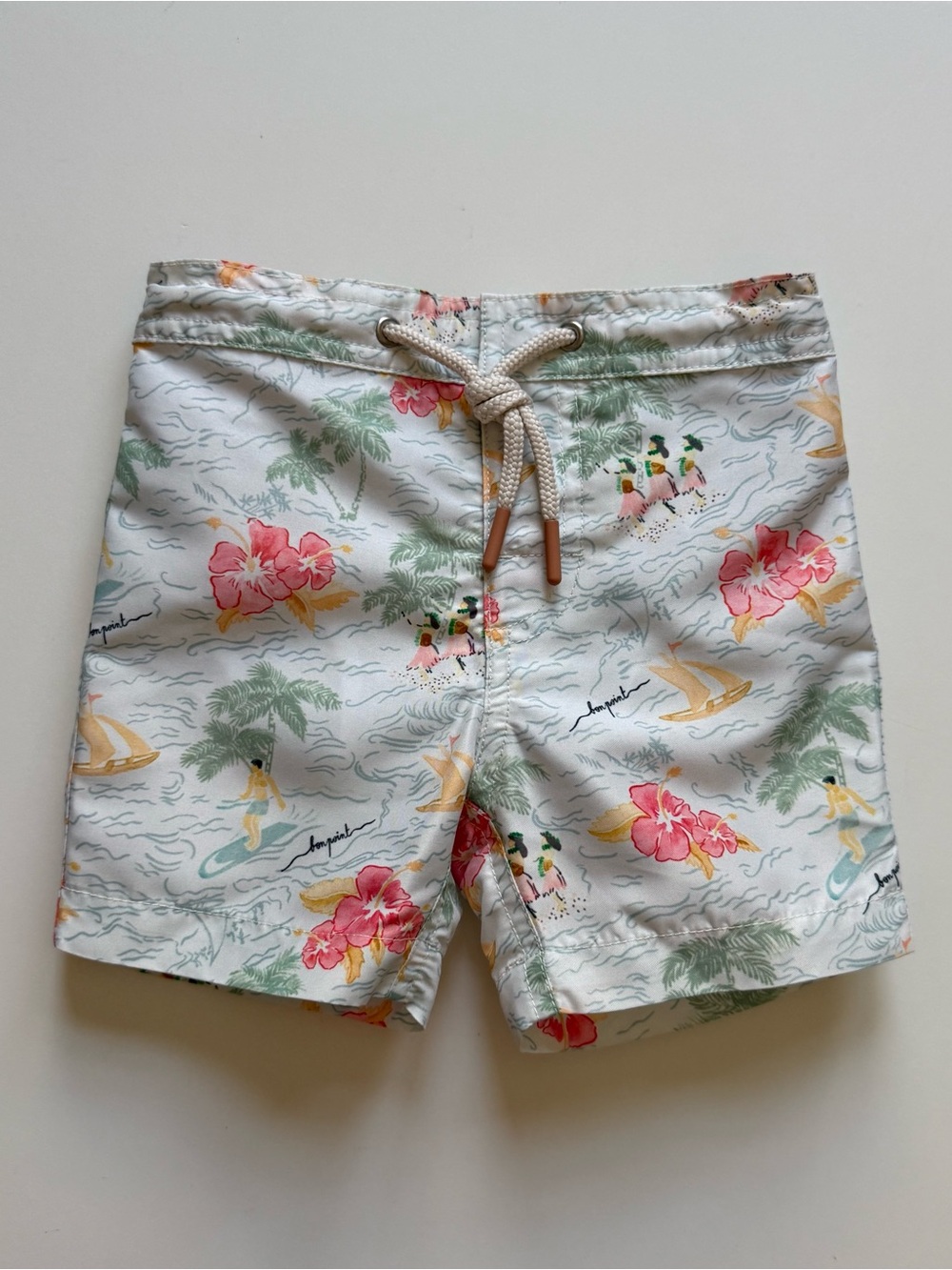 Bonpoint White Tropical Swim Shorts with Pink & Yellow Floral Print